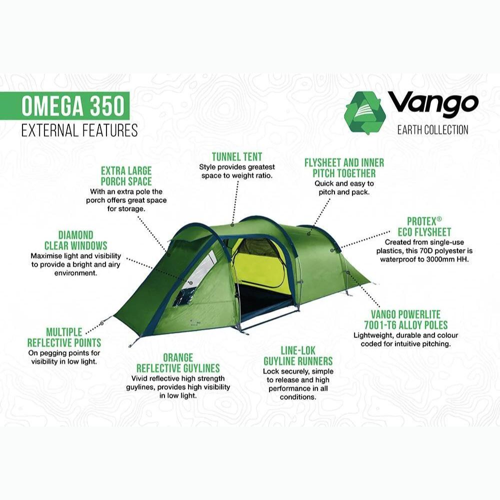 Vango Omega 350 Tent – spacious and eco-friendly tent for 3 people, ideal for camping