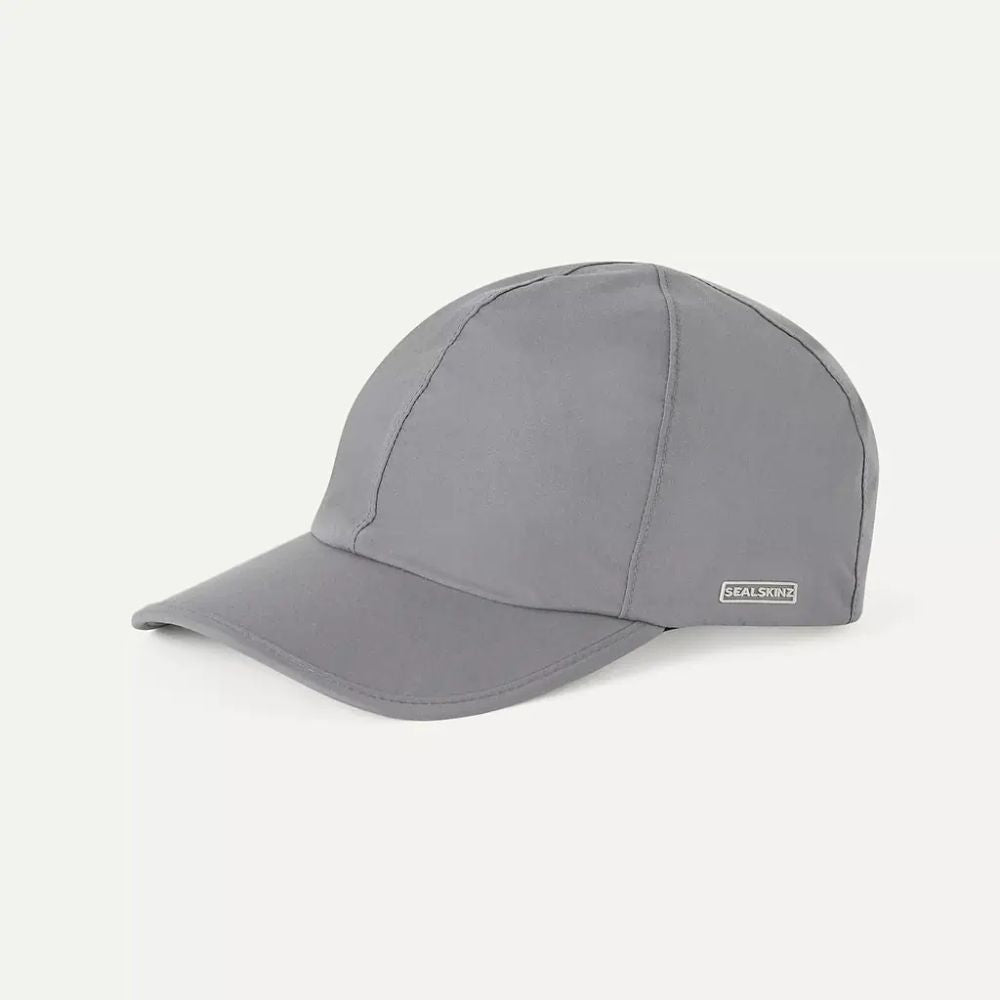 Angled View Of Grey Waterproof All Weather Cap.