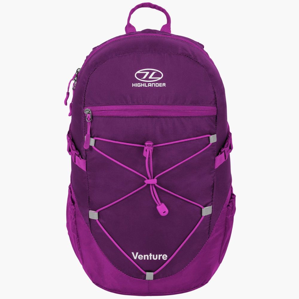 Full front view of the Venture backpack in purple.