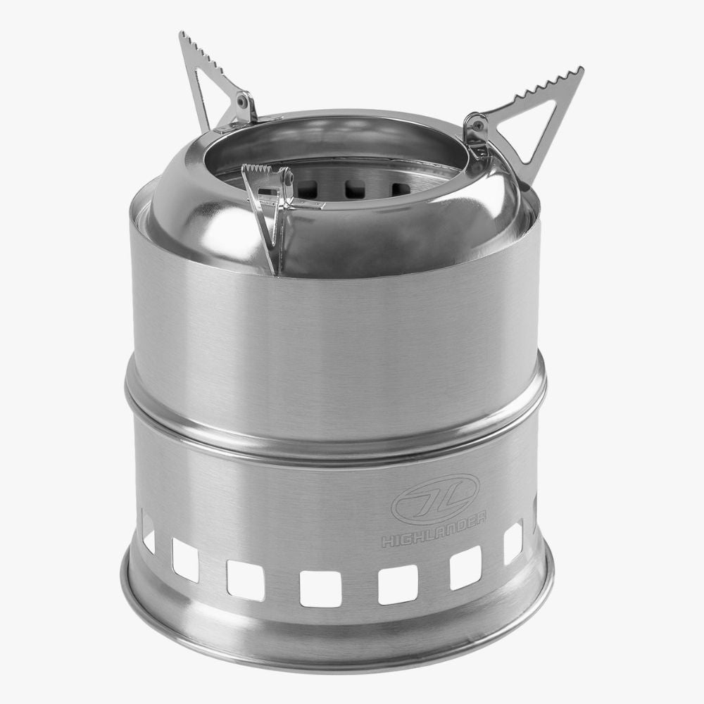 Angled view of Cabar wood-burning stove.