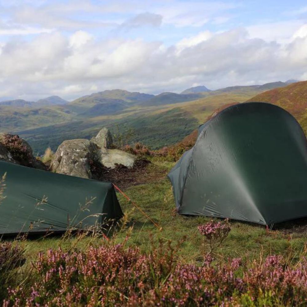 F10 Hydrogen Air Tent set up in the wilderness – ultralight and compact bikepacking tent for outdoor enthusiasts