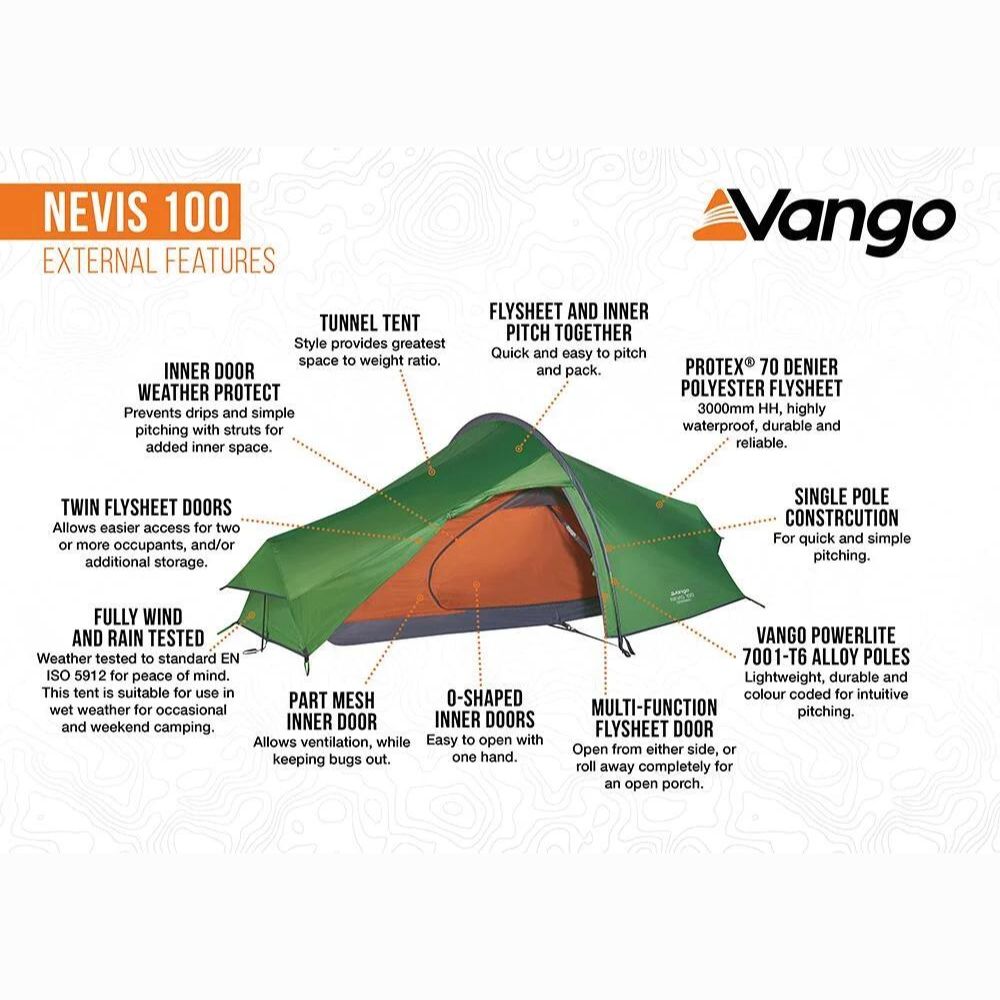 Vango Nevis 100 Tent – lightweight tent for 1 person, ideal for backpacking and solo trips