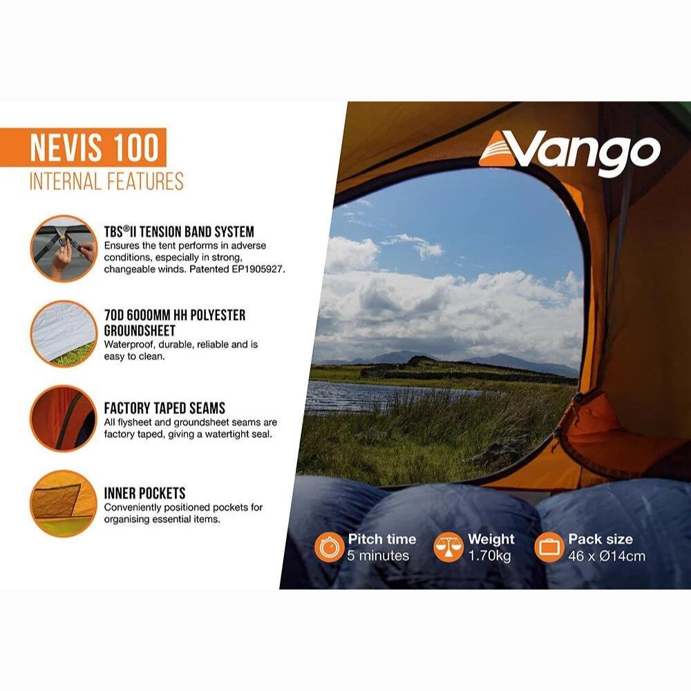 Vango Nevis 100 Tent – lightweight tent for 1 person, ideal for backpacking and solo trips