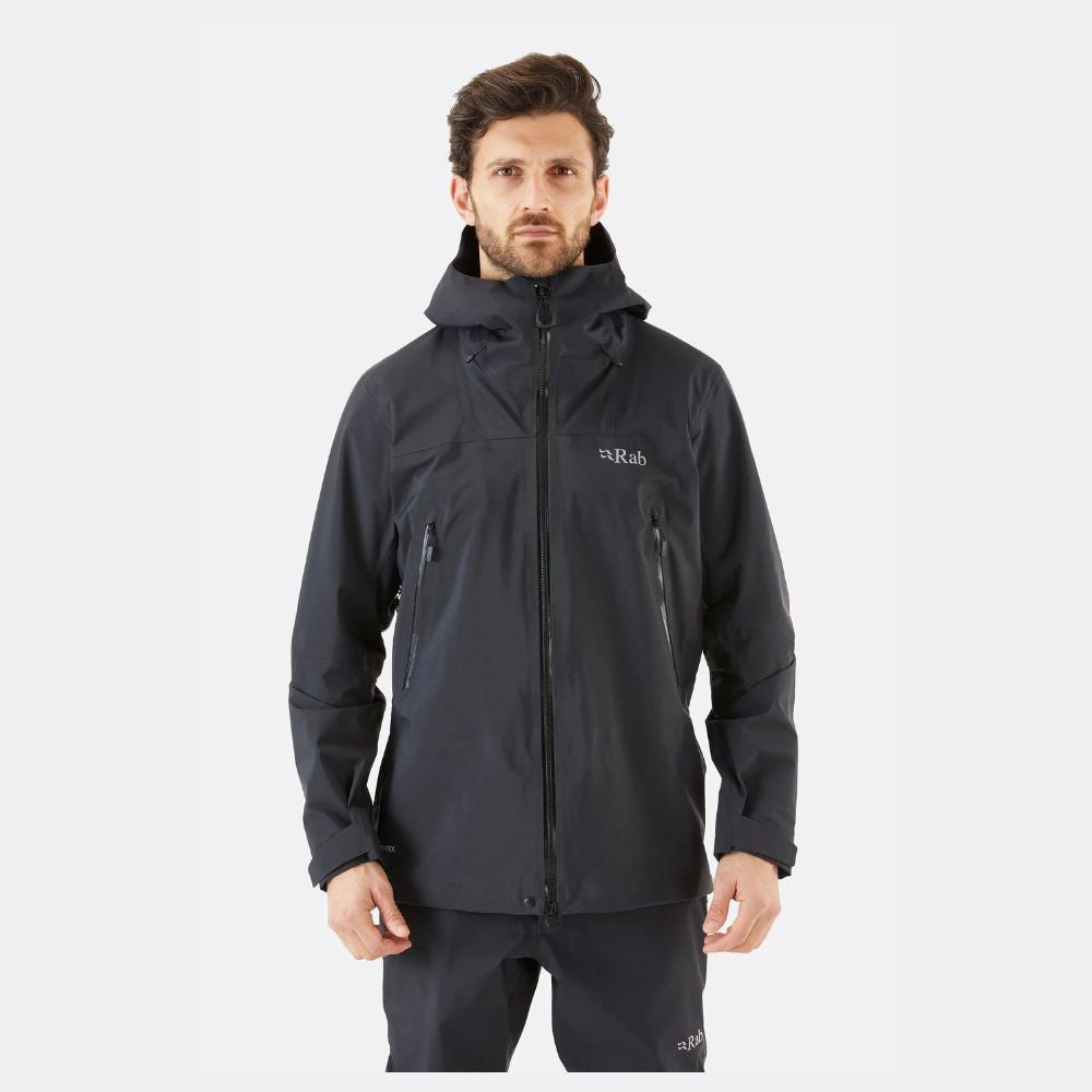 Close-up of Rab Men's Kangri GORE-TEX Jacket hood and zipper detail