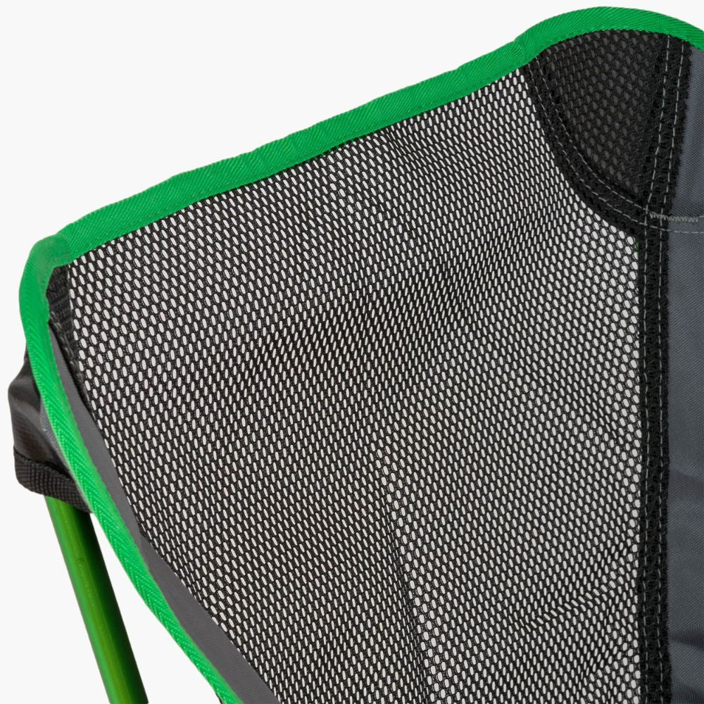 Close-up of a mesh backrest on a Highlander Ayr Folding Camping Chair.