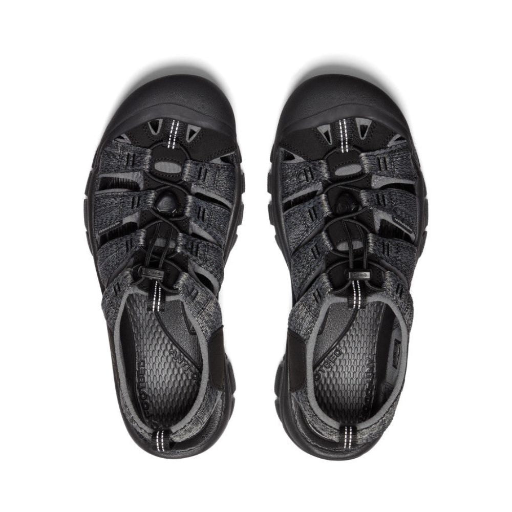 Top view of black steel grey men's Newport H2 sandal.