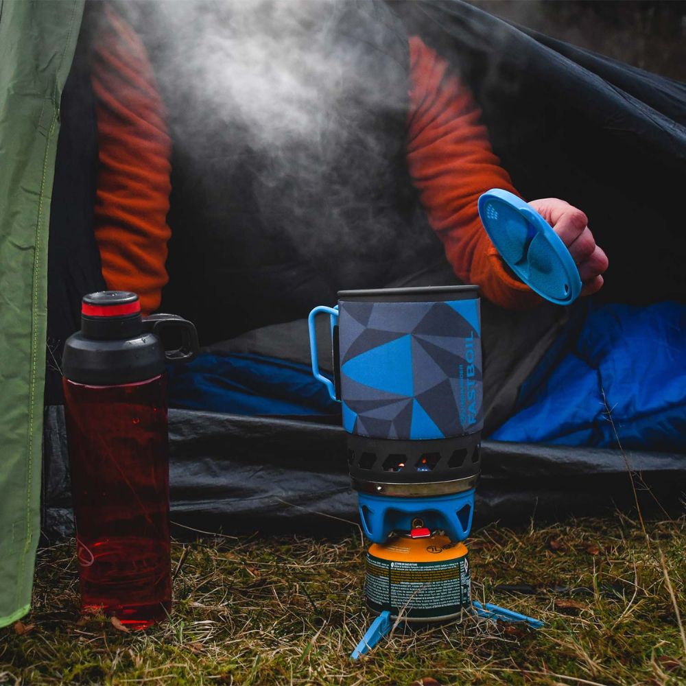 blade fastboil 3 stove steaming inside tent setup.