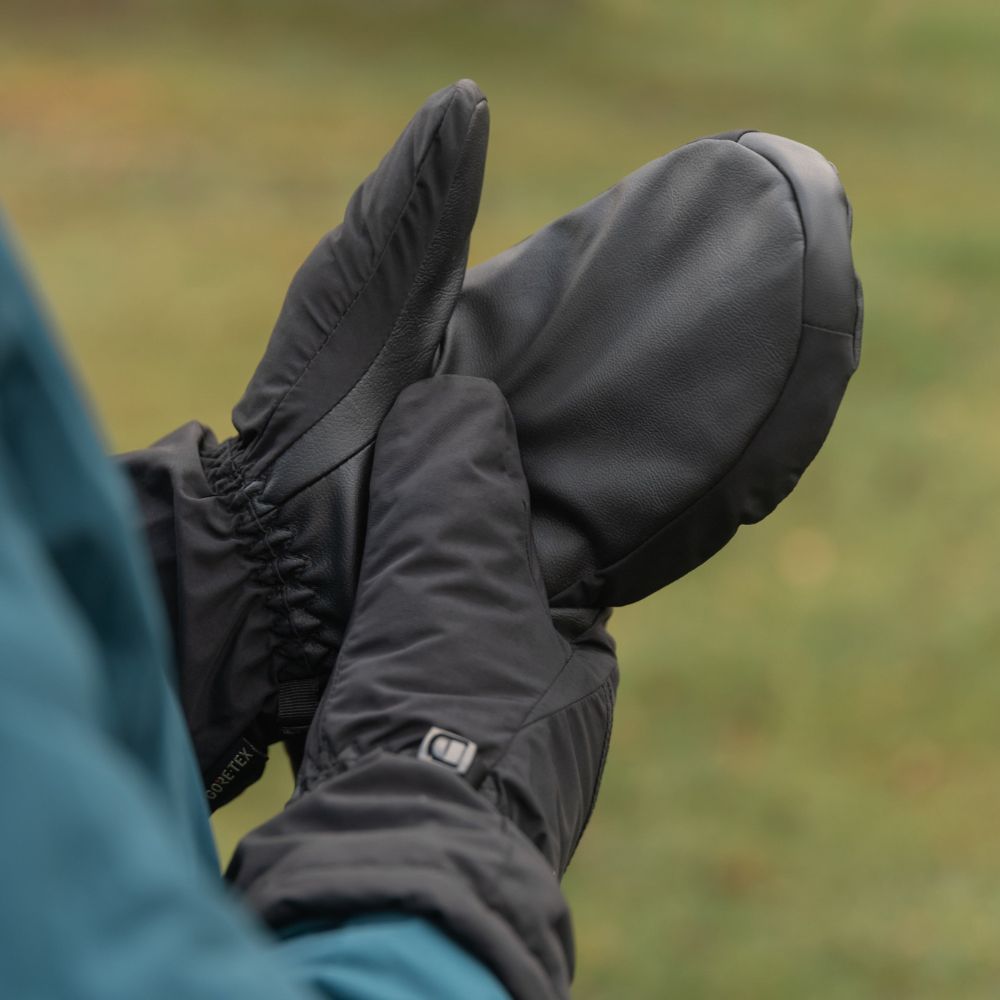 Detailed view of Chamonix GTX Mitt in use.