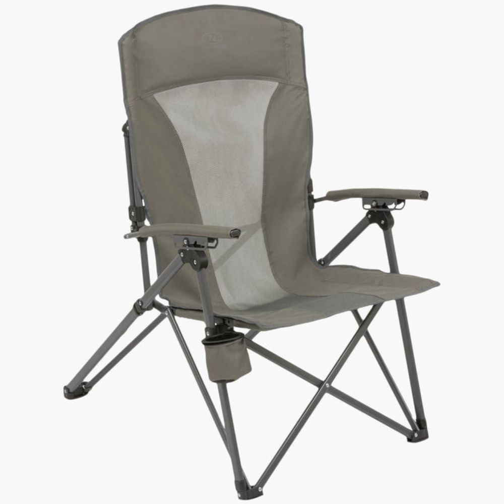 Front angle view of charcoal Balvenie Recliner Camping Chair.