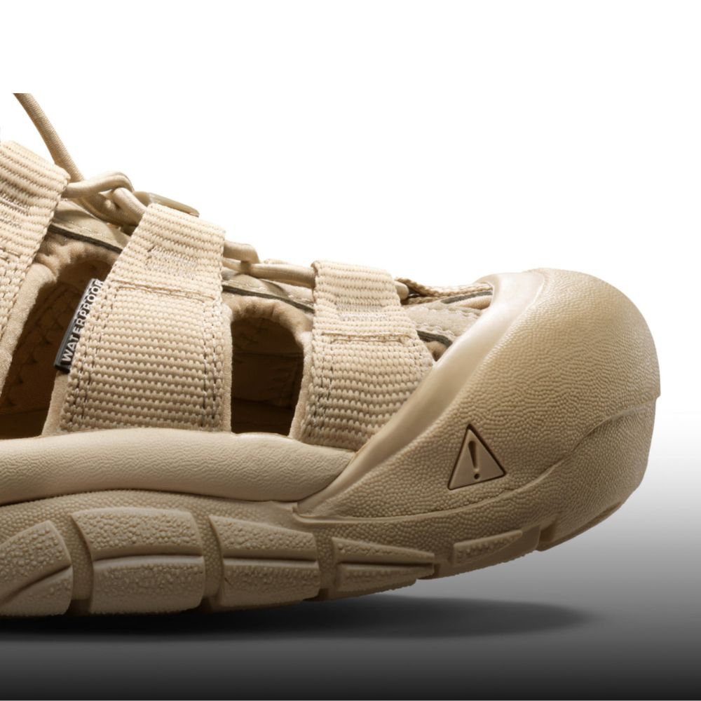 Close-up of a Newport H2 sandal, showcasing its signature toe bumper and rugged sole.