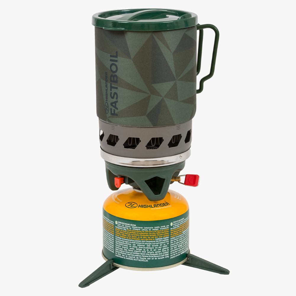 Olive camping gas stove full setup.