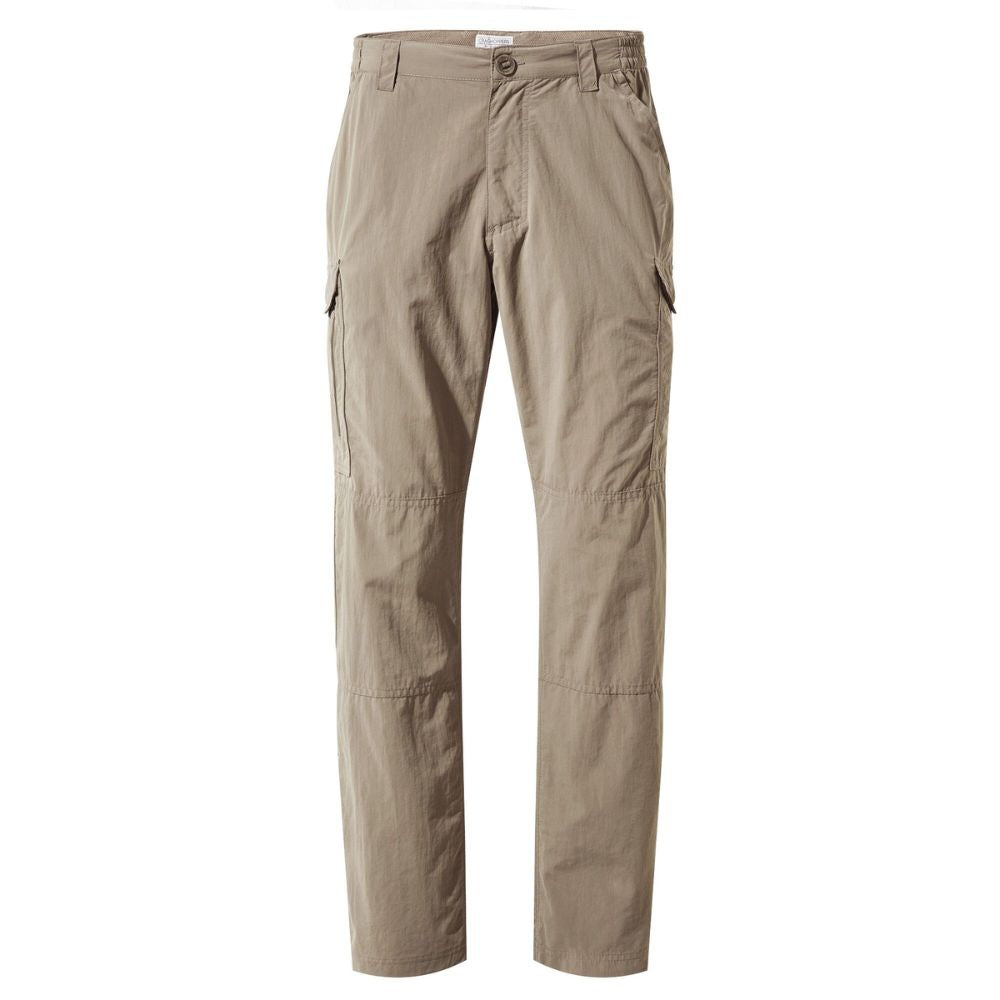 Front view of pebble-colored Men's NosiLife Cargo II Trousers featuring multiple utility pockets.