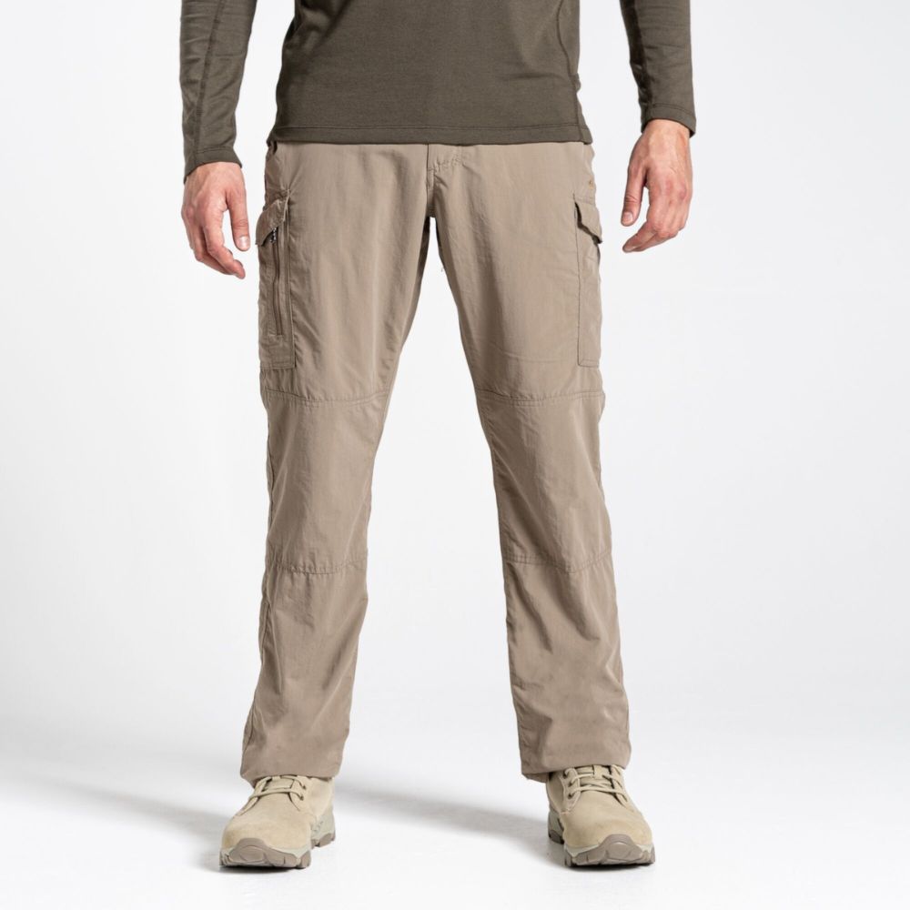 Full view of Men's NosiLife Cargo II Trousers in pebble color on a white background.