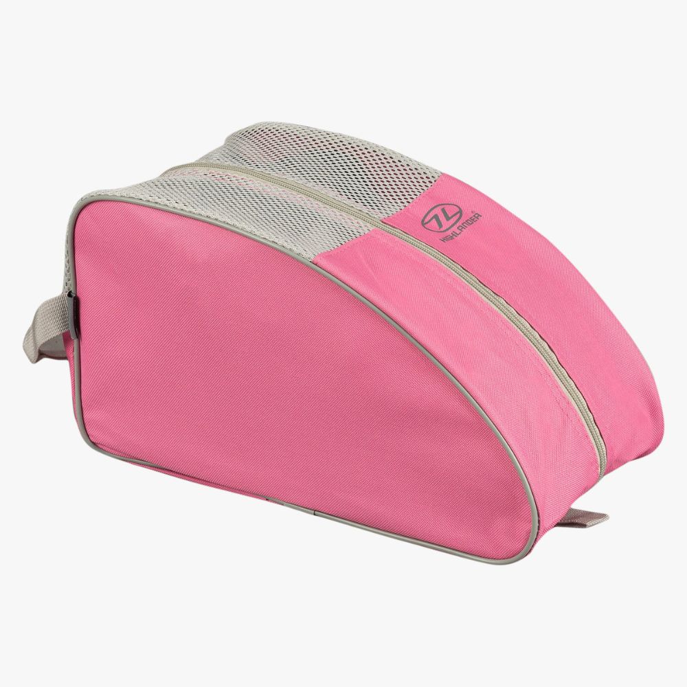 A Pink Highlander Breather Boot Bag with mesh ventilation panel.