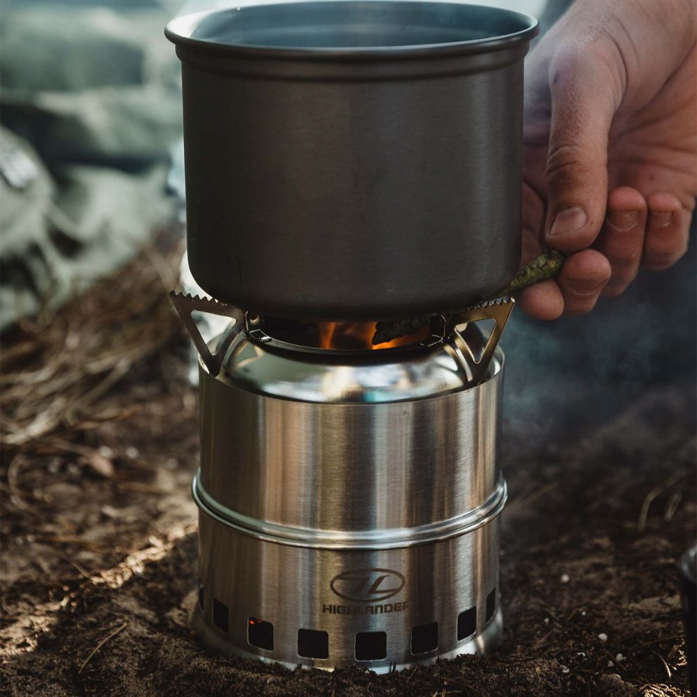 Closeup of Cabar stove in use with a pot.