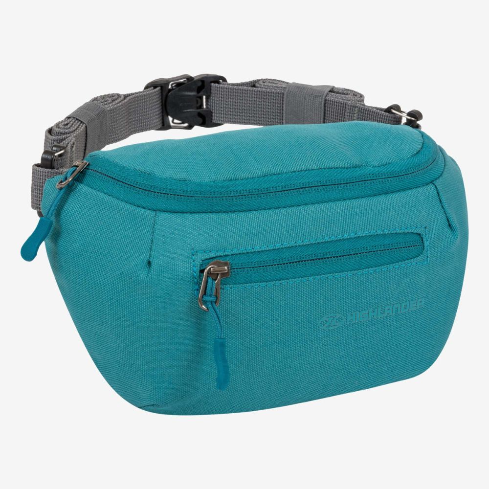 Teal-colored Targa bum bag featuring a compact design with front zippered pocket and adjustable strap.